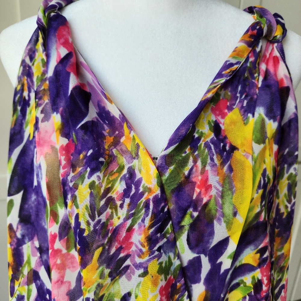 Cabi Pretty Summer Floral Sheer Blouse Faux Wrap Sleeveless Tank Top Small - Picture 4 of 16